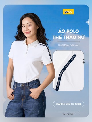 Áo polo nữ YODY phối dây dệt vai waffle chạm mát lạnh WAPO25S009