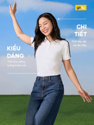 Áo polo nữ YODY phối dây dệt vai waffle chạm mát lạnh WAPO25S009