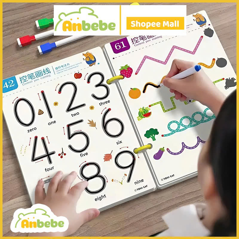 Combo Tập Tô Vẽ Thông Minh ANBEBE Xóa Được 64Trang Tặng 6 Bút,  Đồ Chơi Giáo Dục Cho Bé 2-5 Tuổi