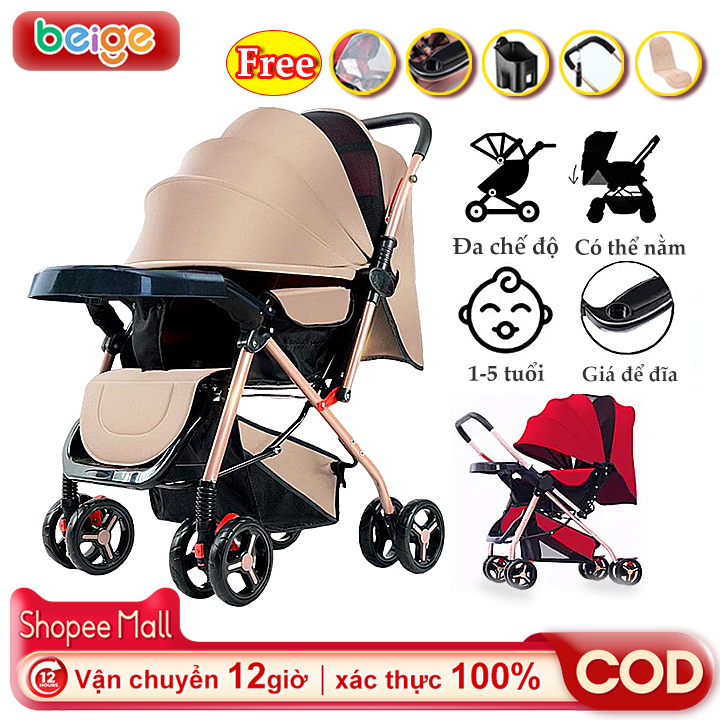 Xe đẩy cho bé Beige, Xe đẩy gấp gọn cho bé, Thích hợp cho bé sơ sinh ...