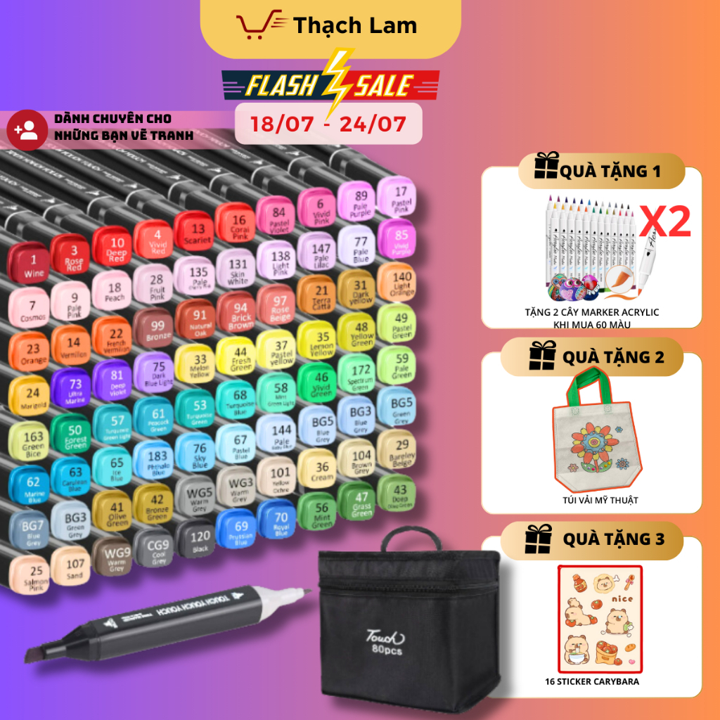 HỎA TỐC Bút Màu Marker Touch 80/100/120/168 Cây Chuyên Nghiệp Kèm Túi Vải Họa Cụ Tô Màu
