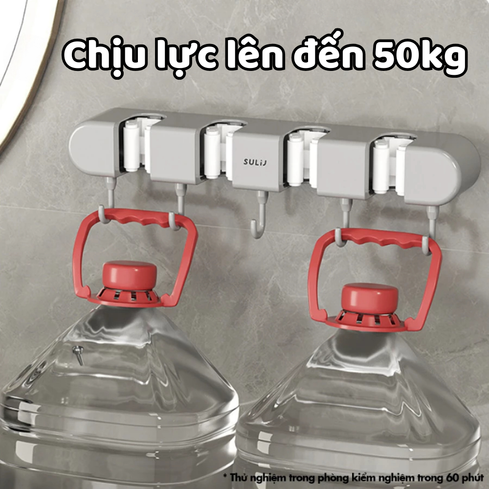 Kẹp treo chổi, cây lau nhà dán tường DINO kèm móc treo siêu chắc, Giá treo đồ đa năng dán tường chịu lực cao cấp