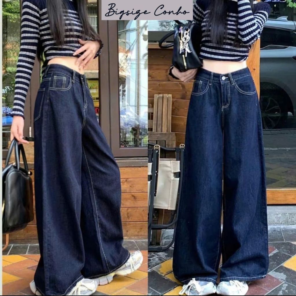 Quần Jean Suông Ống Rộng Kiểu Lưng Cao Bigsize Nữ,Quần Bò Ống Rộng Big Size Dễ Phối Đồ Q535