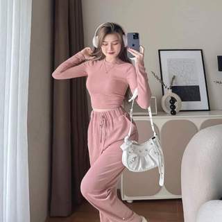 Set dài tay,Bộ dài tay cho Nữ chất vải thun tăm size 38-62 kg áo croptop quần ống đứng chất vải mềm mại co dãn thoải mái