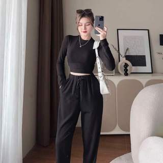 Set dài tay,Bộ dài tay cho Nữ chất vải thun tăm size 38-62 kg áo croptop quần ống đứng chất vải mềm mại co dãn thoải mái