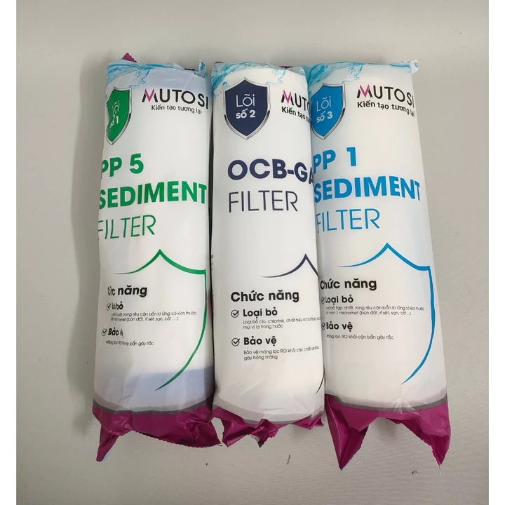 Bộ 3 lõi thô Mutosi, Combo lõi lọc 123 dùng cho máy lọc nước RO gia đình, dùng cho cốc lọc 10 inch – 7