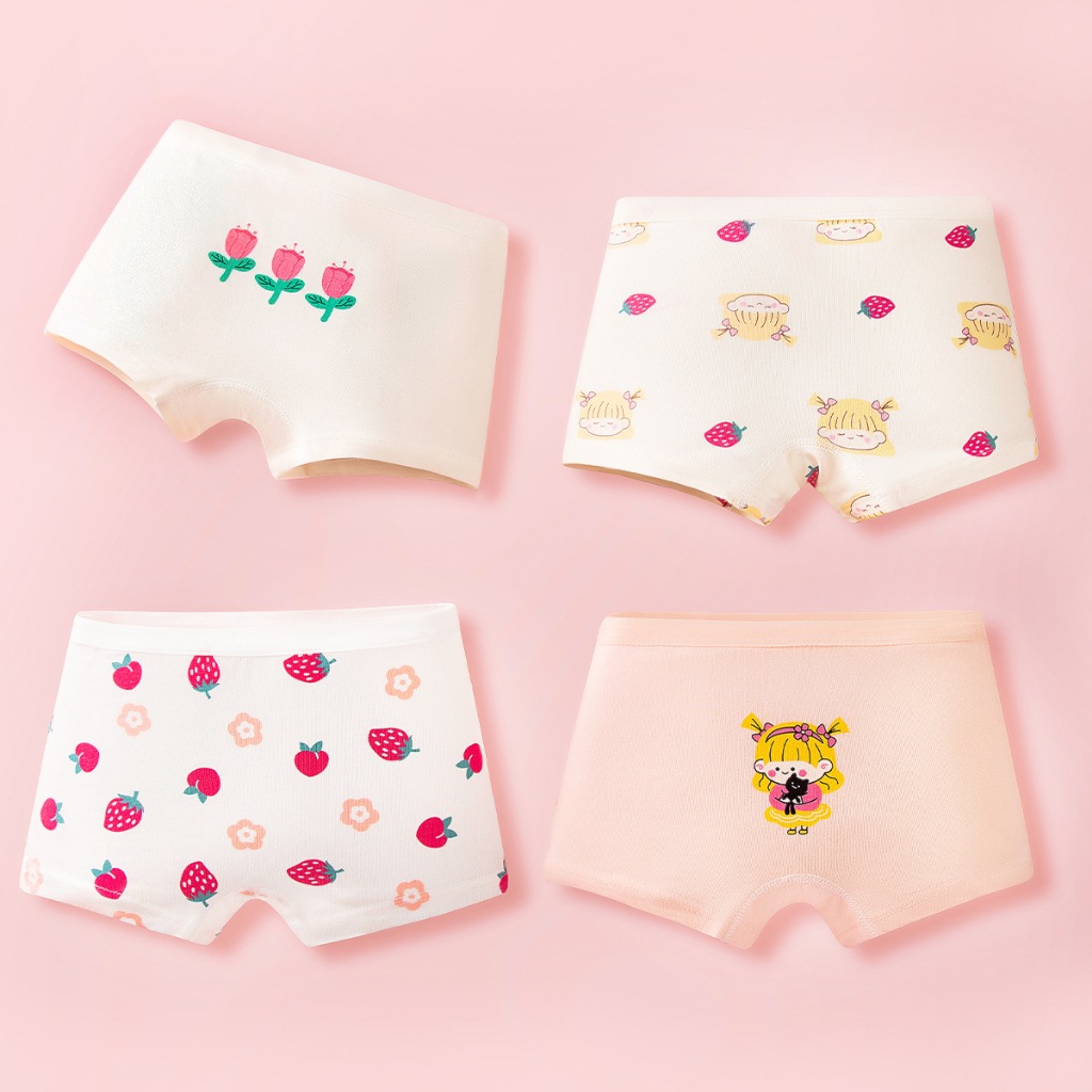 Combo 4 Quần Lót Bé Gái Hoạt Tiết Đáng Yêu, Quần Chip Cotton Đùi Mềm Mịn, Thoáng Mát ZANABRA L8026