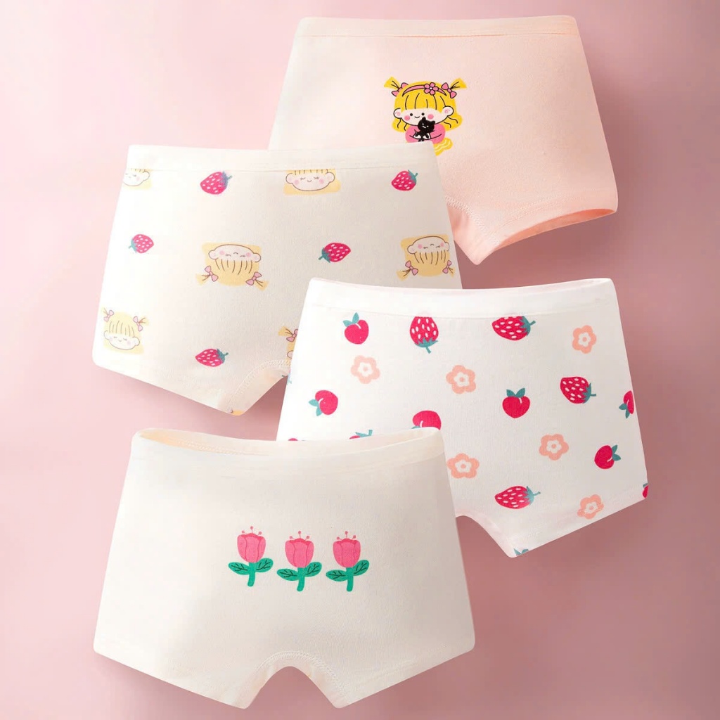Combo 4 Quần Lót Bé Gái Hoạt Tiết Đáng Yêu, Quần Chip Cotton Đùi Mềm Mịn, Thoáng Mát ZANABRA L8026