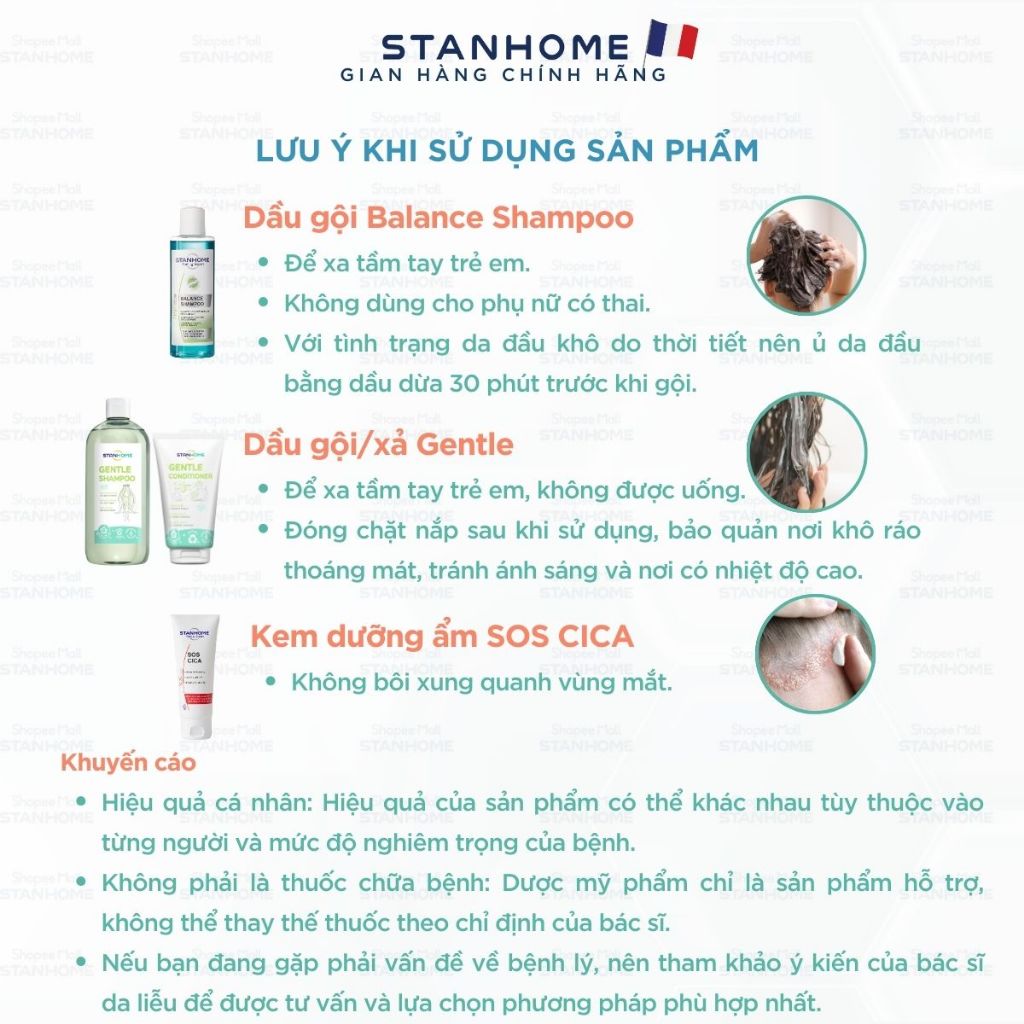 Ảnh Combo viêm da đầu tiết bã Stanhome Balance Shampoo-Sos Cica-Gentle shampoo - Gentle Conditioner 3