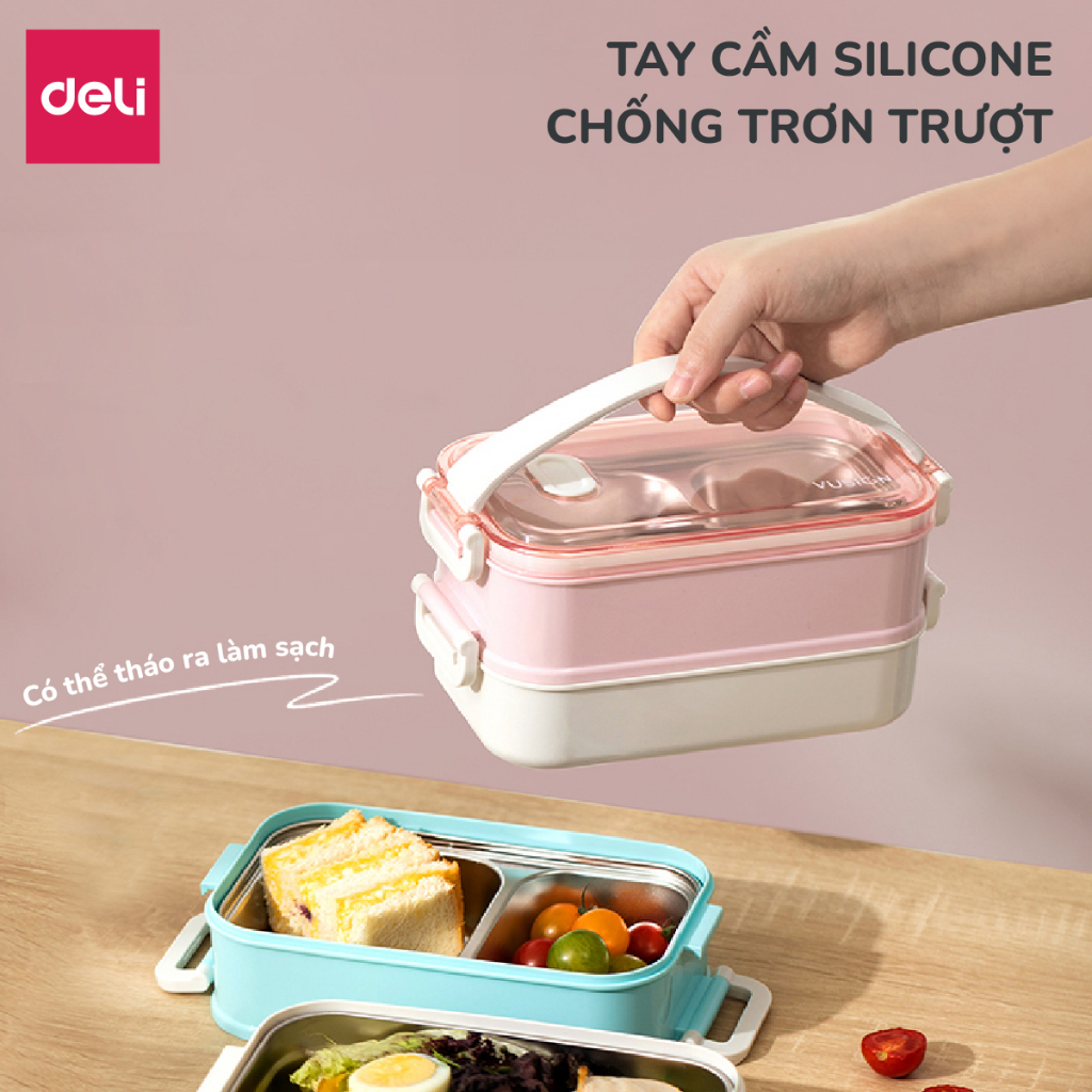 Hộp Cơm Giữ Nhiệt Inox 304 Deli, Hộp Cơm Văn Phòng An Toàn Tiện Dụng Có Thể Sử Dụng Cho Lò Vi Sóng