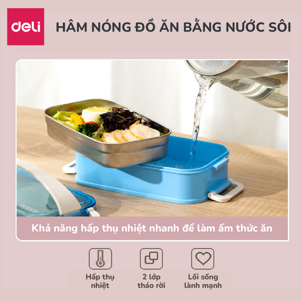 Hộp Cơm Giữ Nhiệt Inox 304 Deli, Hộp Cơm Văn Phòng An Toàn Tiện Dụng Có Thể Sử Dụng Cho Lò Vi Sóng
