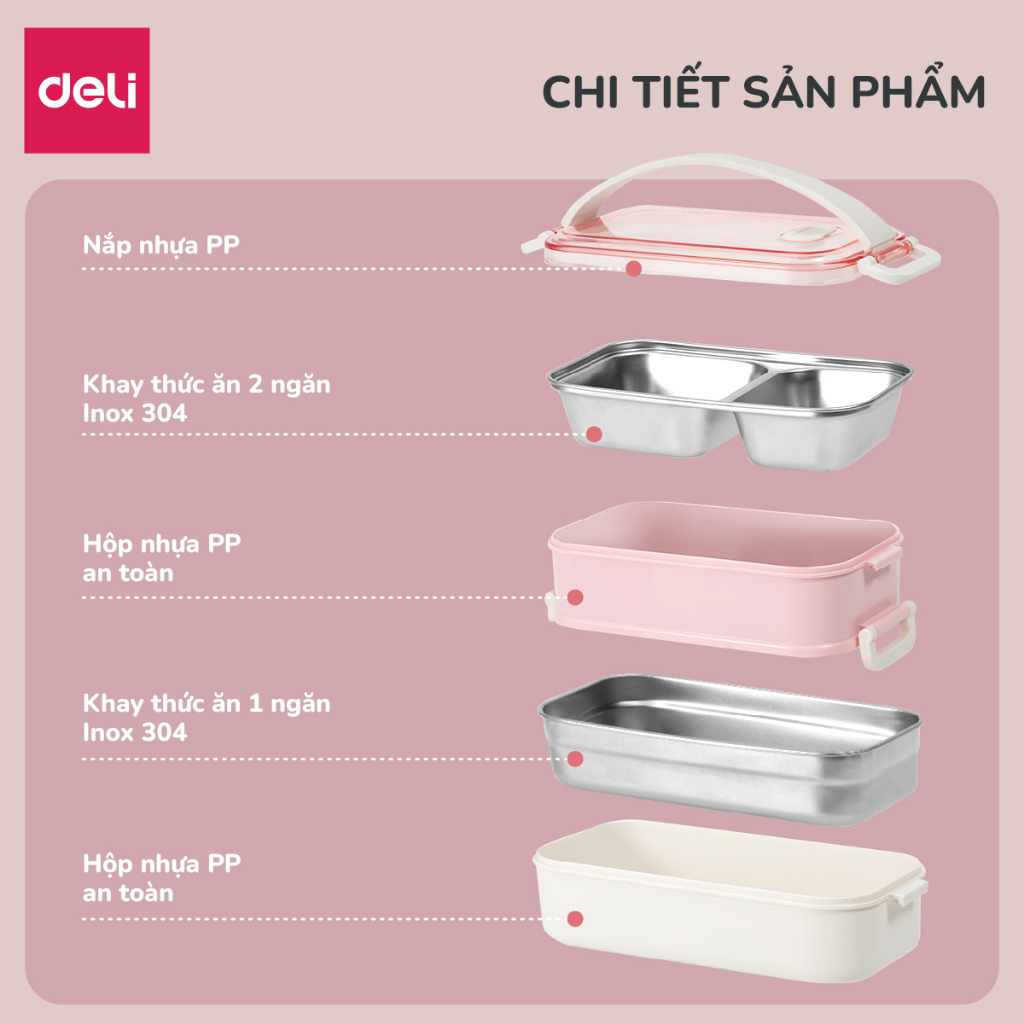 Hộp Cơm Giữ Nhiệt Inox 304 Deli, Hộp Cơm Văn Phòng An Toàn Tiện Dụng Có Thể Sử Dụng Cho Lò Vi Sóng