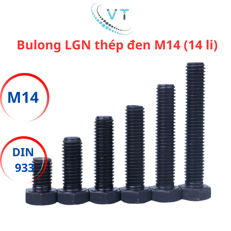 Combo 10 con Bulong lục giác ngoài thép đen 8.8 M14 (14 li) đủ size 30mm - 150mm