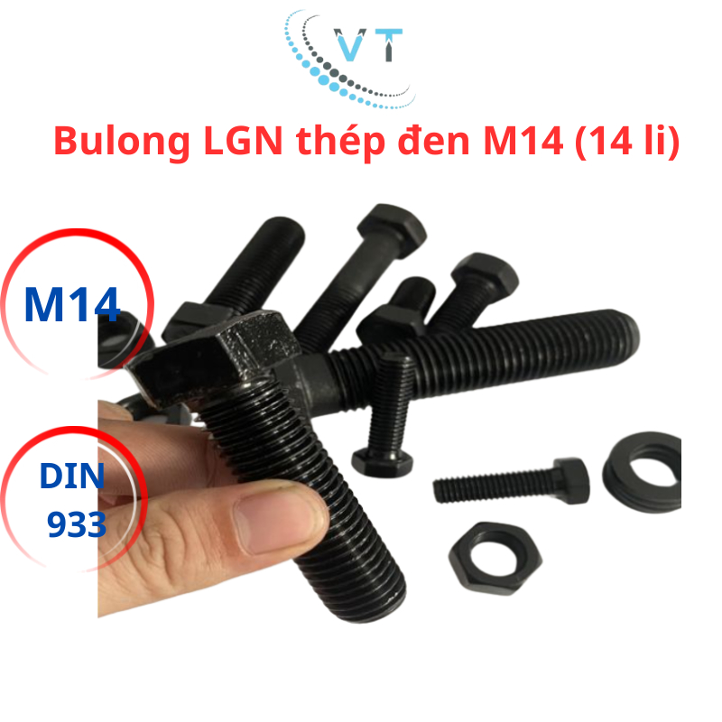 Combo 10 con Bulong lục giác ngoài thép đen 8.8 M14 (14 li) đủ size 30mm - 150mm