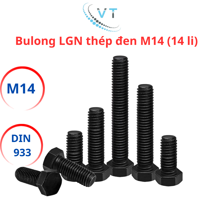 Combo 5 con Bulong lục giác ngoài thép đen 8.8 M14 (14 li) đủ size 30mm - 150mm