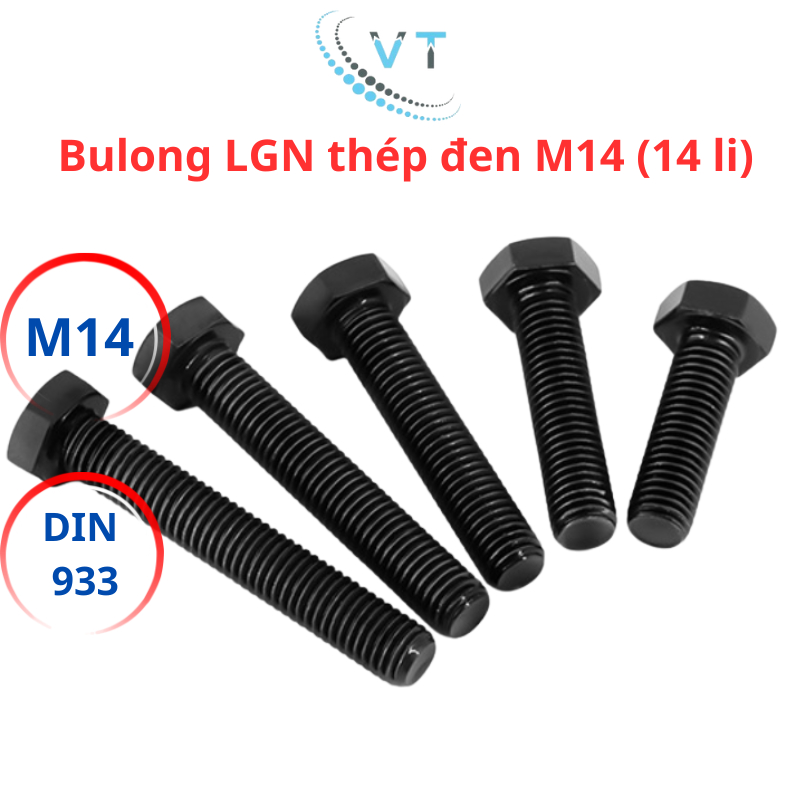Combo 5 con Bulong lục giác ngoài thép đen 8.8 M14 (14 li) đủ size 30mm - 150mm
