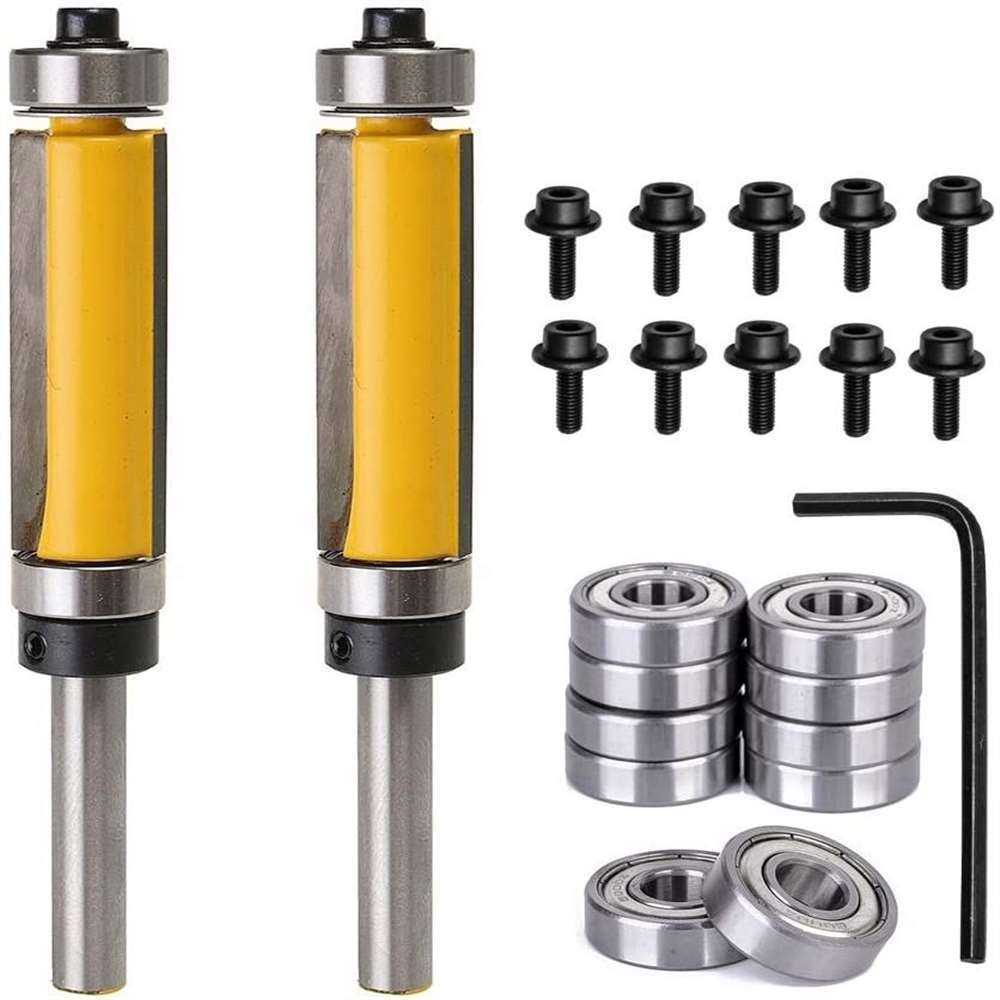 Mũi soi gỗ - mũi phay gỗ thẳng 2 bi trên dưới soi bi ngược lấy nền cốt bé 6.35mm Vàng MST2B-V-TQ