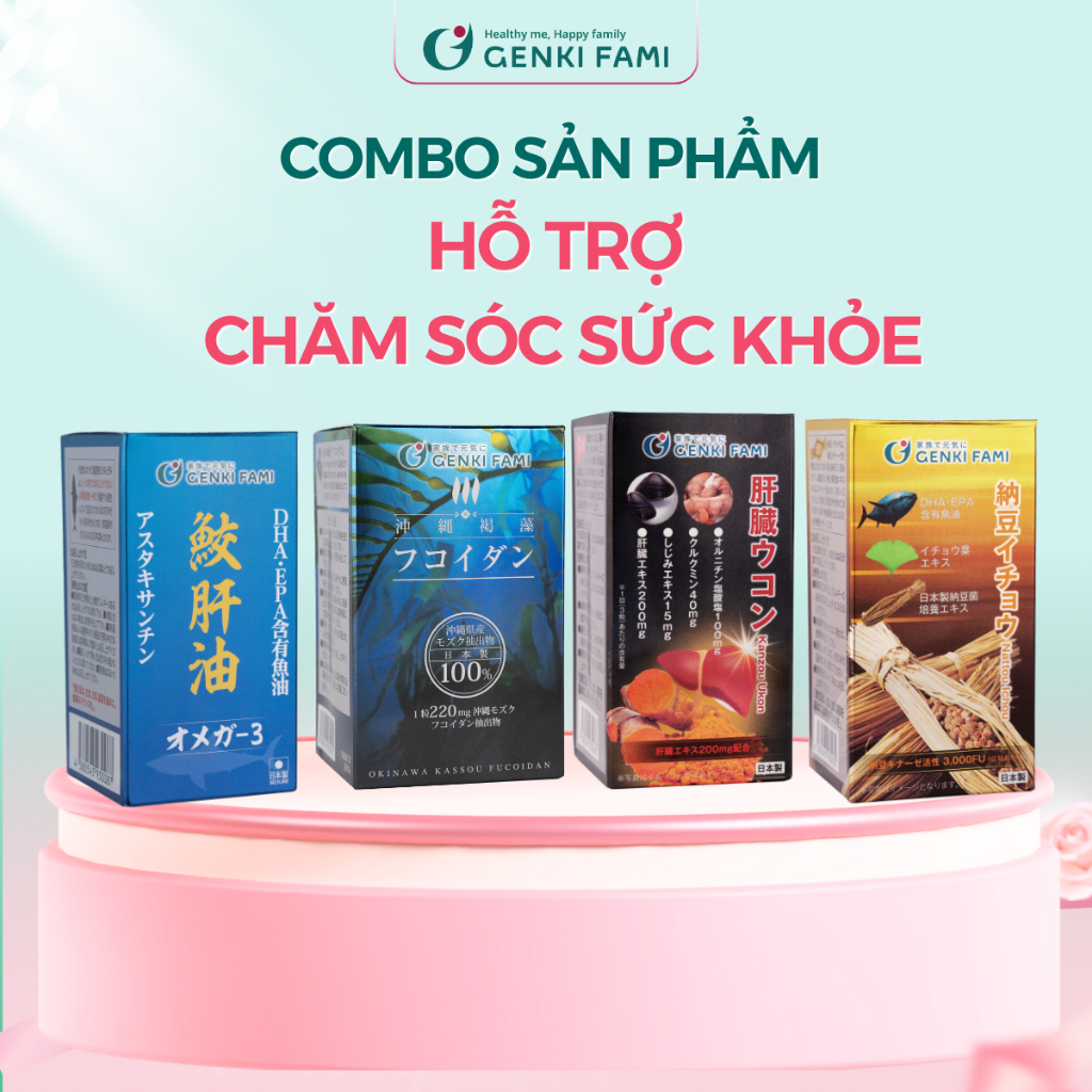 Ảnh Combo Bổ Não, Bổ Mắt, Bổ Gan, Fucoidan Okinawa Tăng Cường Sức Khỏe, Đề Kháng, Miễn Dịch, Genki Fami Nhật Bản 1