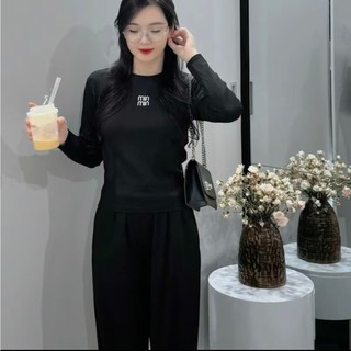 Set dài tay,Bộ dài tay cho Nữ MIN cổ Tim, cổ Tròn phối màu size 40-60 kg quần ống đứng chất vải mềm mại co dãn thoải mái