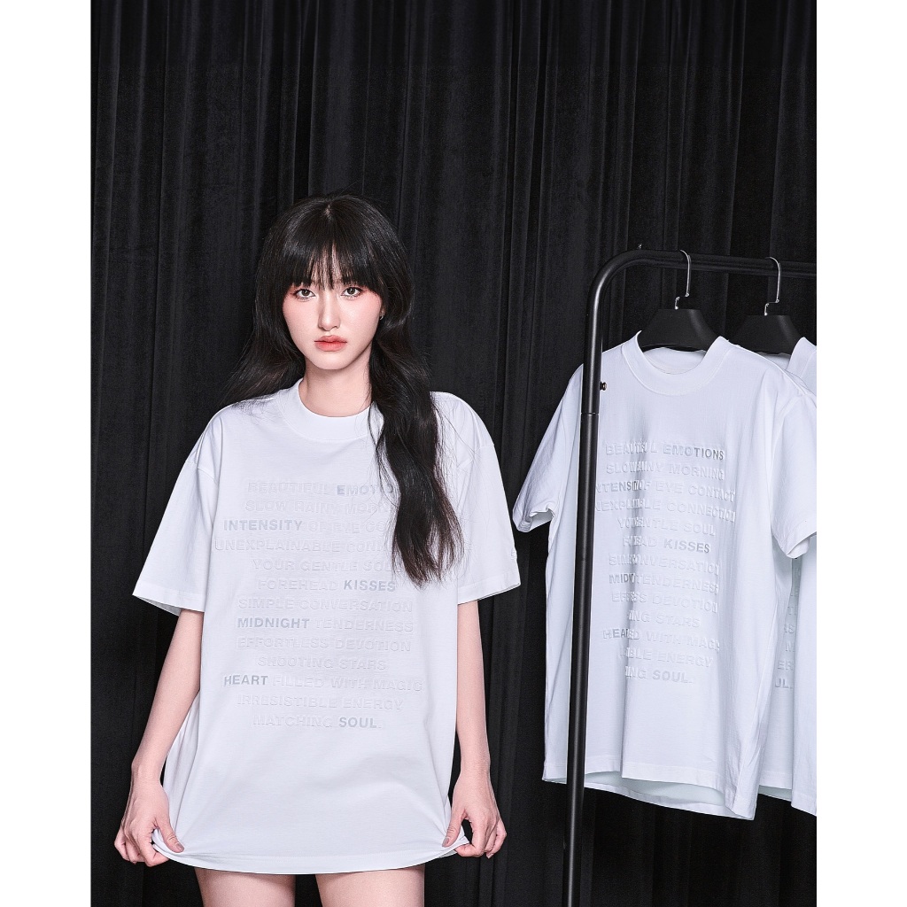 Ảnh Áo Thun Cảm Xúc In Nổi, Phản Quang Màu Trắng - Brand TSUN Chính Hãng - Emotions Tee White - Oversize 4