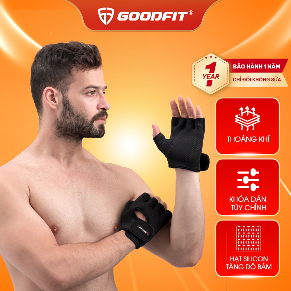 Ảnh Găng tay hở ngón, bao tay tập gym nam nữ GoodFit GF202G đệm silicone chống trượt, vải đục lỗ thoáng khí 1