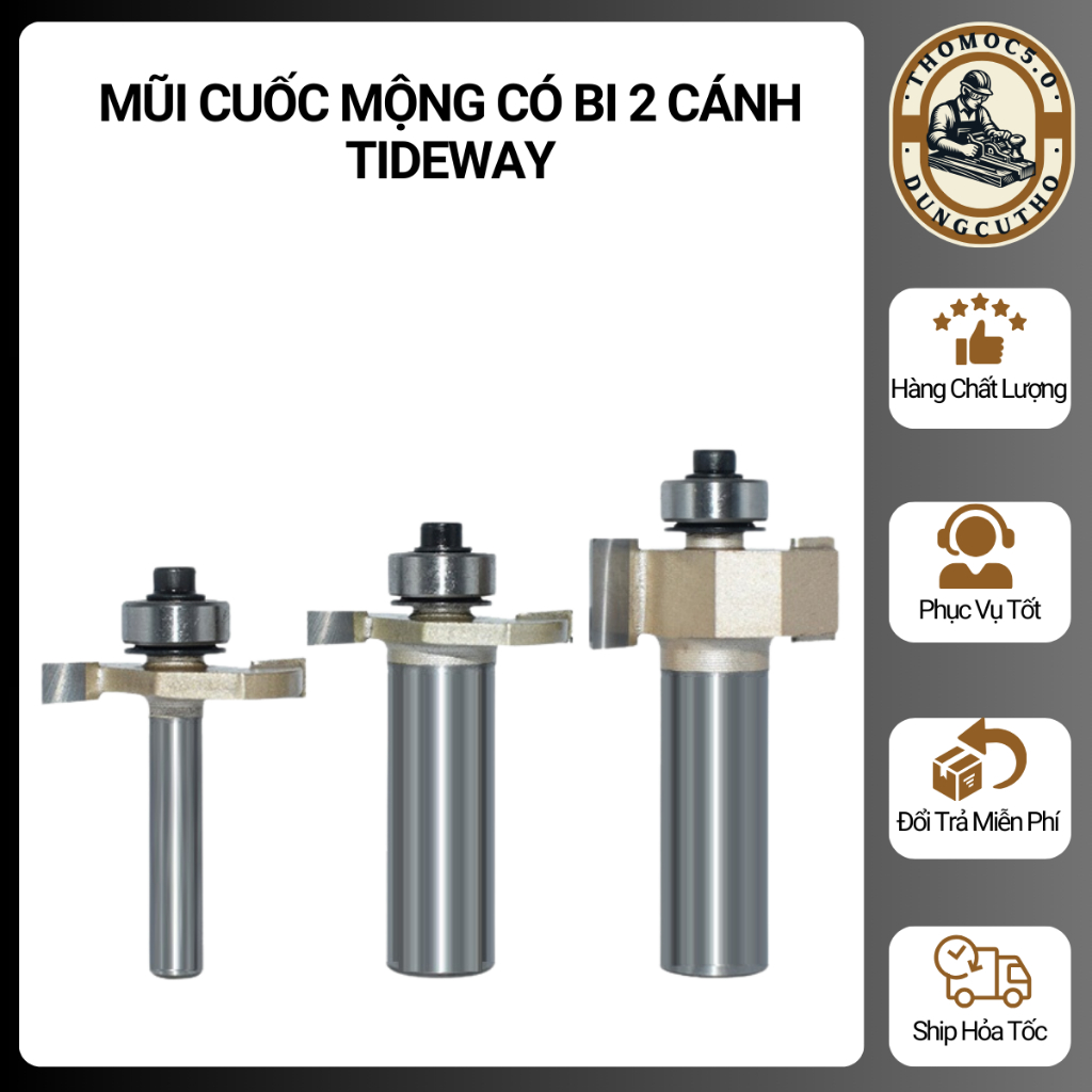Mũi phay gỗ cuốc rãnh 2 cánh mũi soi móc ngang TIDEWAY cao cấp MSC-TW [Thomoc5.0]