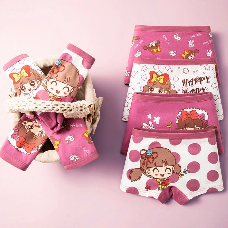 Combo 4 Quần Lót Bé Gái Chất Liệu Cotton Cao Cấp, Quần Chip Trẻ Em Dáng Đùi Êm Ái ZANABRA L8009