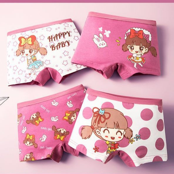 Combo 4 Quần Lót Bé Gái Chất Liệu Cotton Cao Cấp, Quần Chip Trẻ Em Dáng Đùi Êm Ái ZANABRA L8009