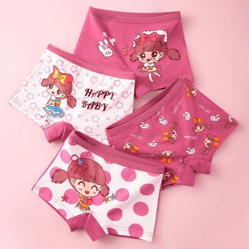 Combo 4 Quần Lót Bé Gái Chất Liệu Cotton Cao Cấp, Quần Chip Trẻ Em Dáng Đùi Êm Ái ZANABRA L8009