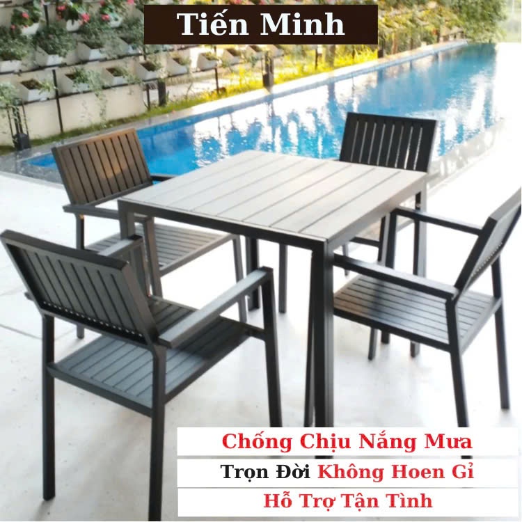 Bộ bàn ghế sân vườn ngoài trời Vuông Bàn ghế ban công ngoài trời nhôm đúc Bàn ghế ngoài trời - HP22