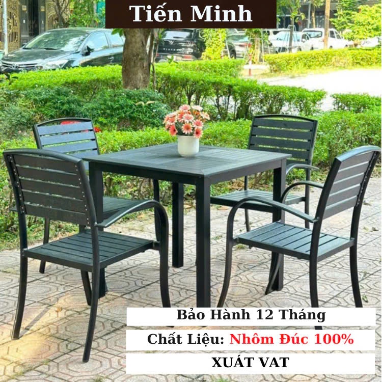 Bộ bàn ghế sân vườn ngoài trời Vuông Bàn ghế ban công ngoài trời nhôm đúc Bàn ghế ngoài trời - HP22