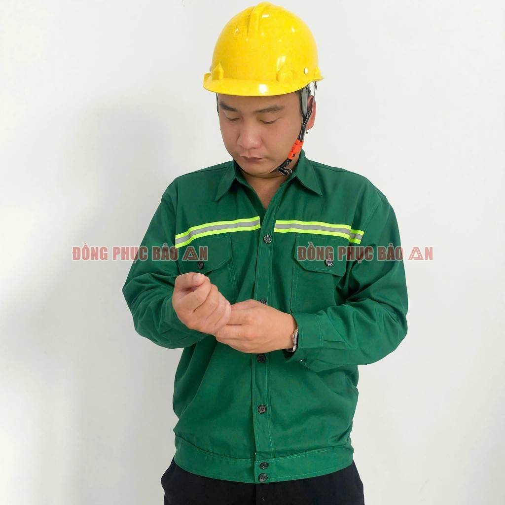 Áo Bảo Hộ Màu Xanh lá Phản Quang -Đồng Phục Bảo Hộ Cho Kỹ Sư, Công Nhân Xây Dựng, Công Nhân Vệ Sinh