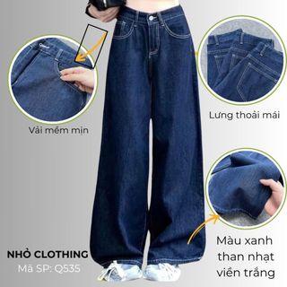 Quần jean nữ bigsize ống xuông dáng rộng cạp cao tôn dáng che khuyết điểm dễ phối đồ màu xanh than 50-93kg- Q535