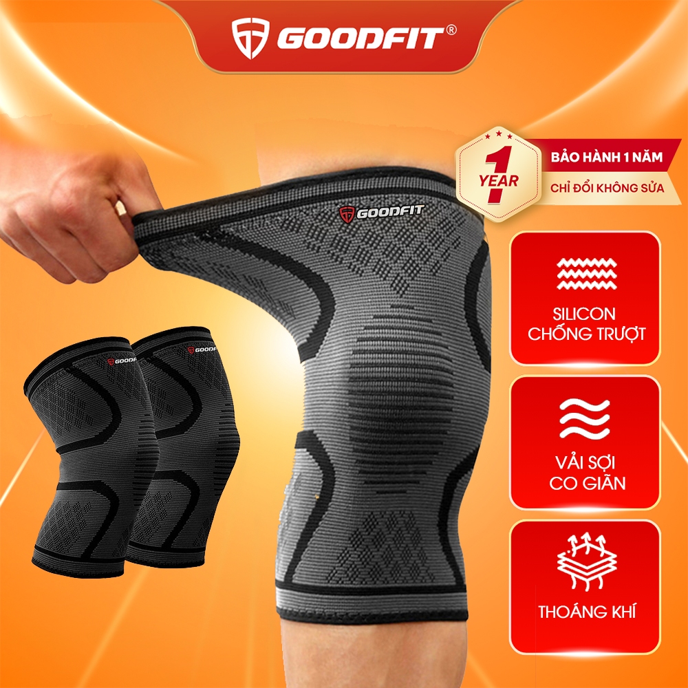 Ảnh Bó gối thể thao, bảo vệ đầu gối tập gym GoodFit co giãn 4 chiều, dệt 3D dày dặn GF518K 1