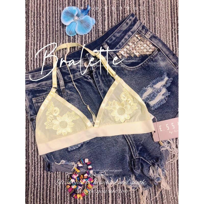 Áo Bralette Ren Lưng T Không Gọng Mút Chất Ren Xuyên Thấu Gợi Cảm Vân Hoa Hồng
