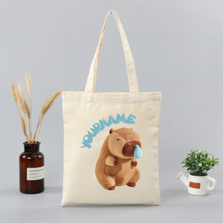 Túi tote, Túi vải bố canvas cotton in tên theo yêu cầu Capybara chảy nước mũi đeo vai thời trang đựng vừa A4 - yc196