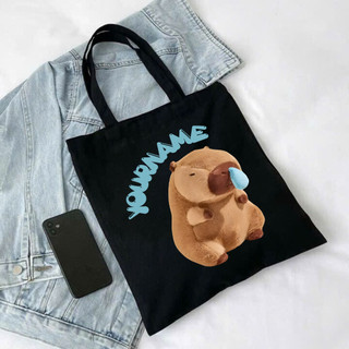 Túi tote, Túi vải bố canvas cotton in tên theo yêu cầu Capybara chảy nước mũi đeo vai thời trang đựng vừa A4 - yc196