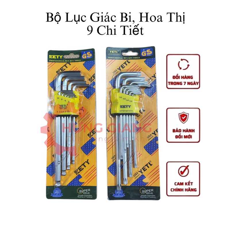 Bộ lục giác ĐẦU BI và HOA THỊ 9 chi tiết YETL