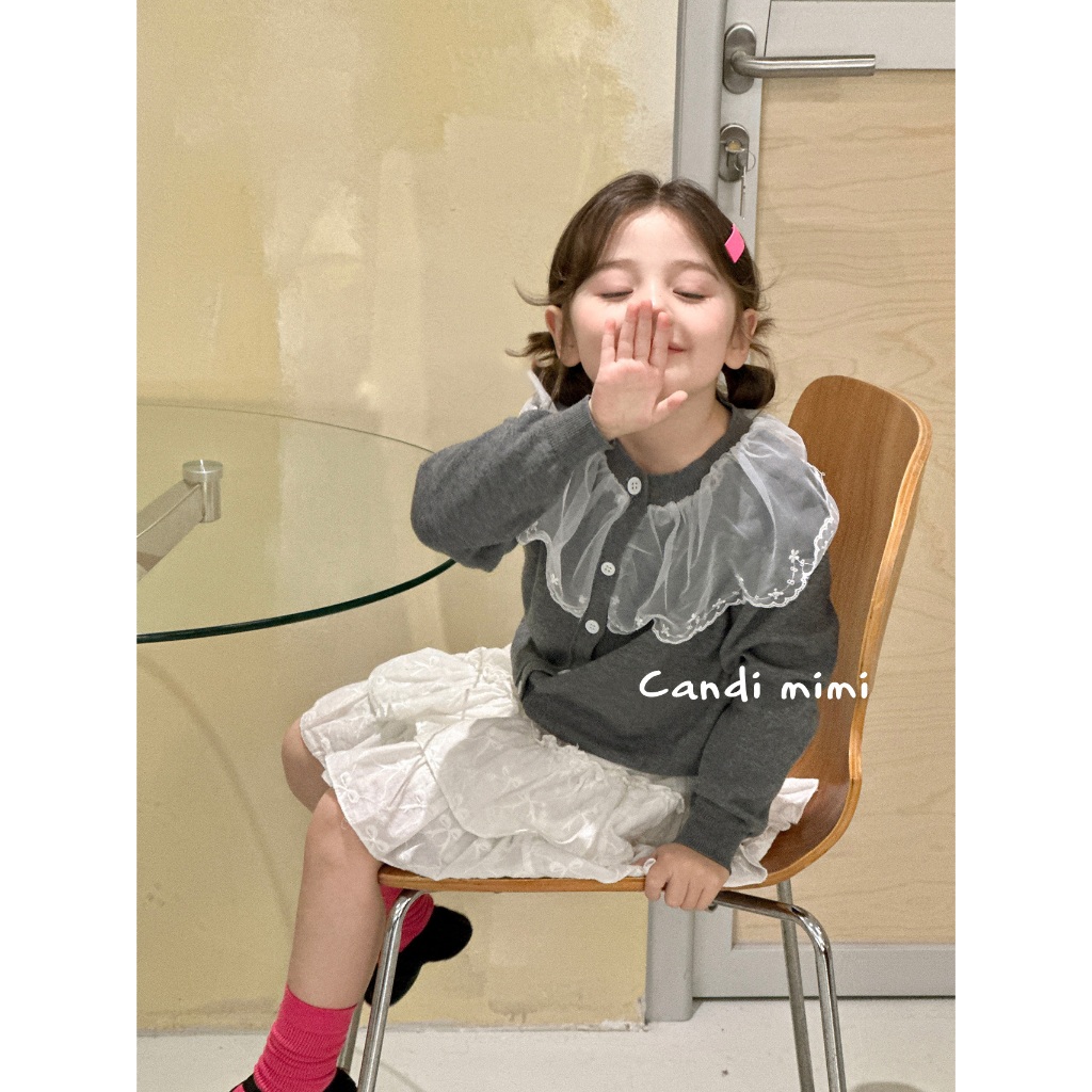CANDIMIMI Áo cadigan cổ viền voan hoa cao cấp - Phong cách Hàn Quốc