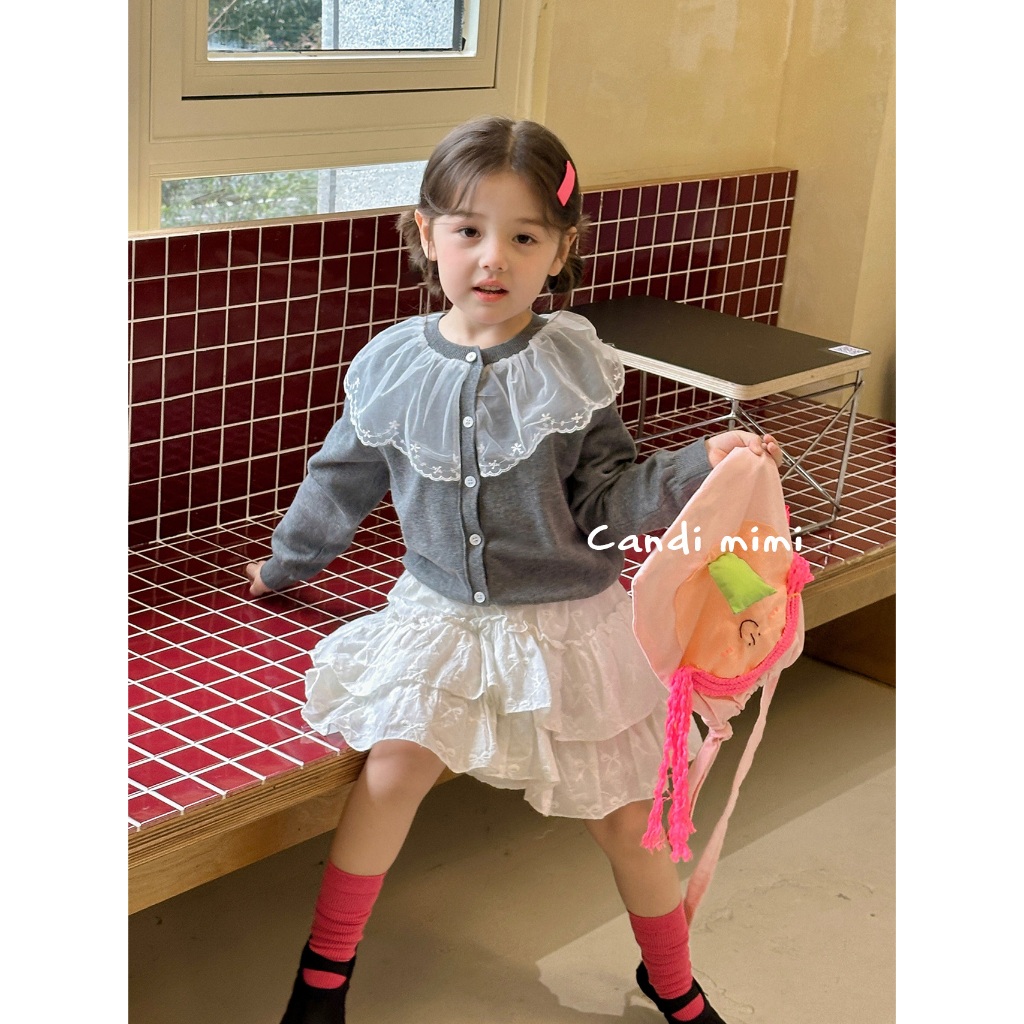 CANDIMIMI Áo cadigan cổ viền voan hoa cao cấp - Phong cách Hàn Quốc