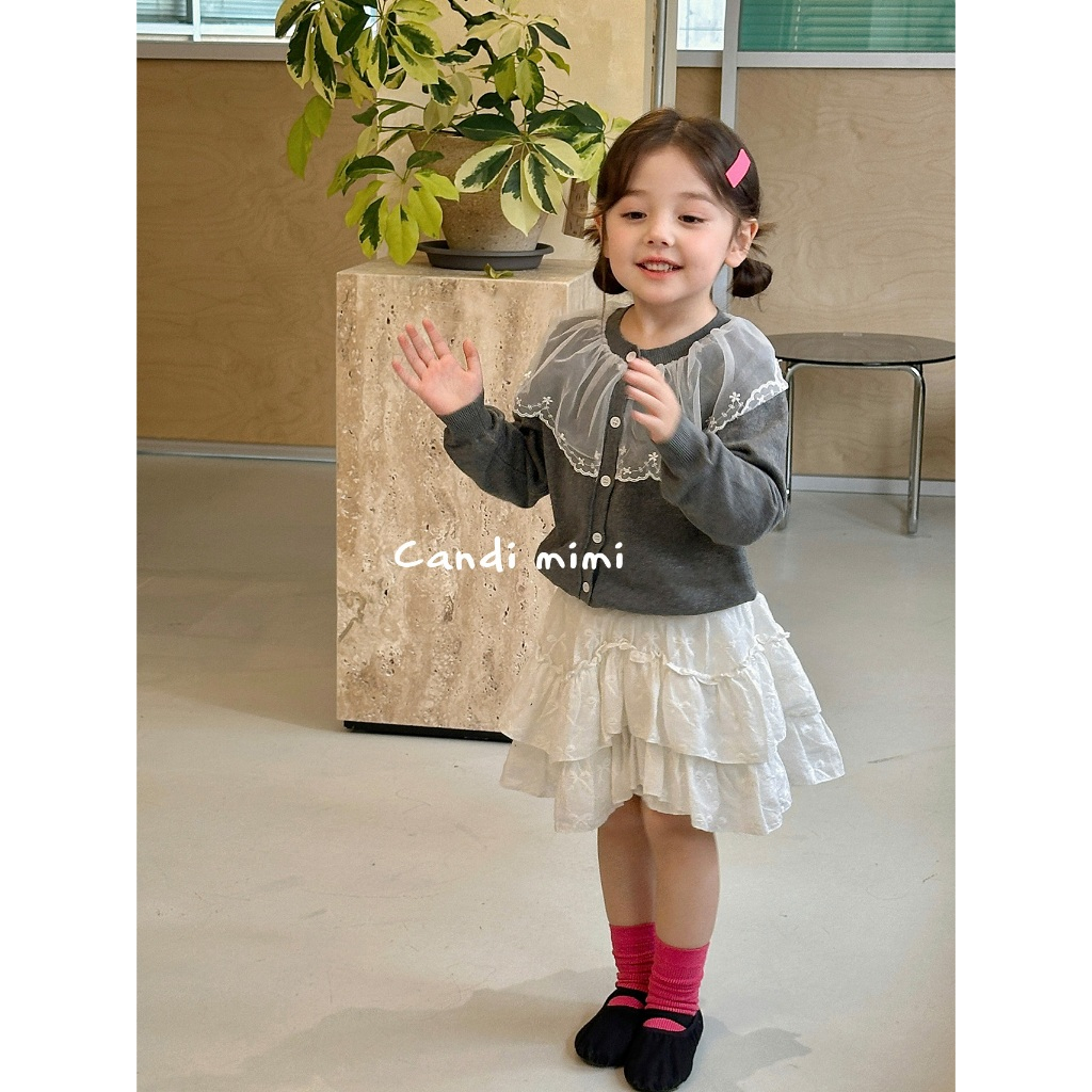 CANDIMIMI Áo cadigan cổ viền voan hoa cao cấp - Phong cách Hàn Quốc