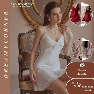 🌟 Váy ngủ nữ sexy chất liệu lụa cao cấp đầm ngủ 2 dây phối ren xẻ tà DN107 Đồ ngủ đầm ngủ nữ quyến rũ 🌟