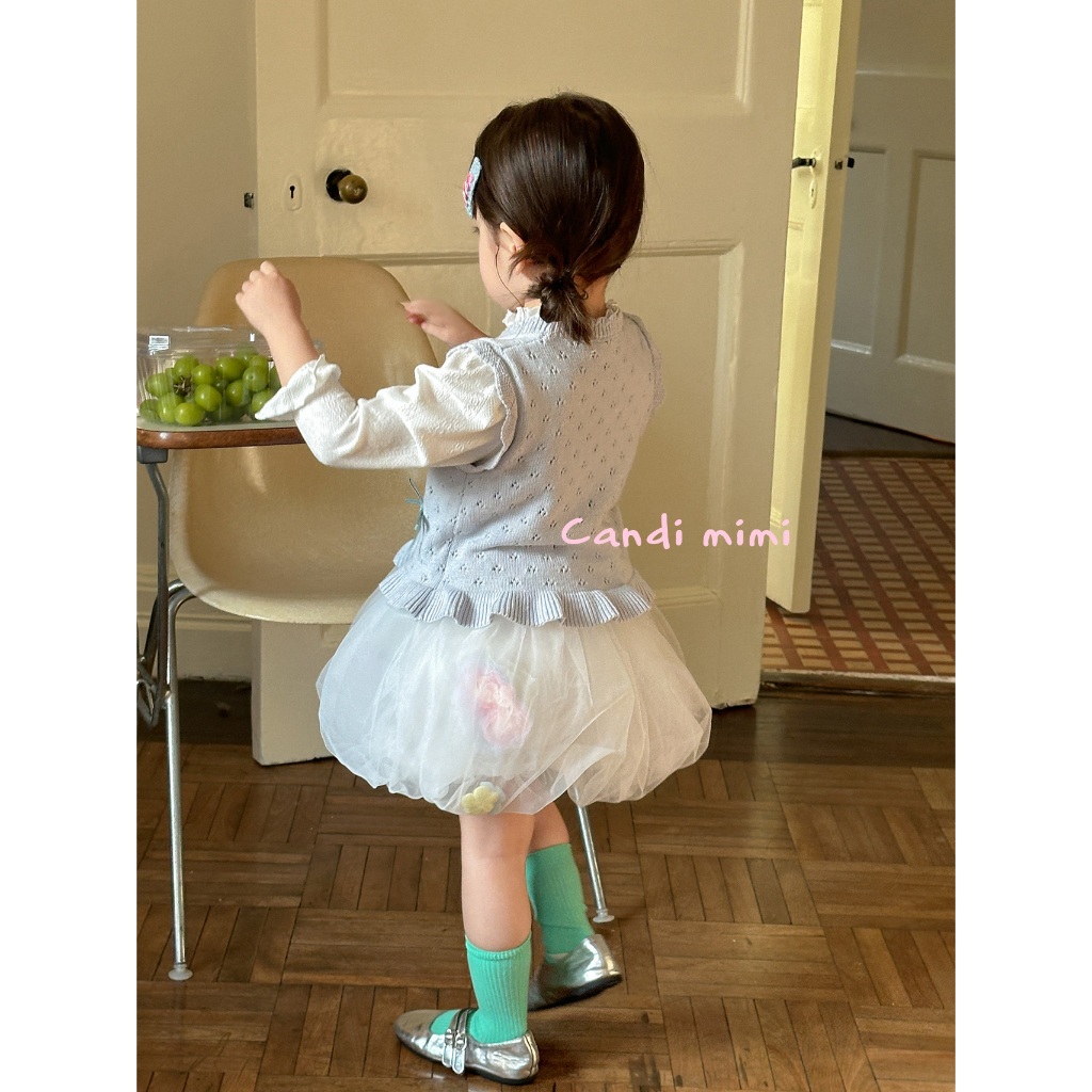 CANDIMIMI Áo gile len mỏng đính nơ cao cấp - Phong cách Hàn Quốc