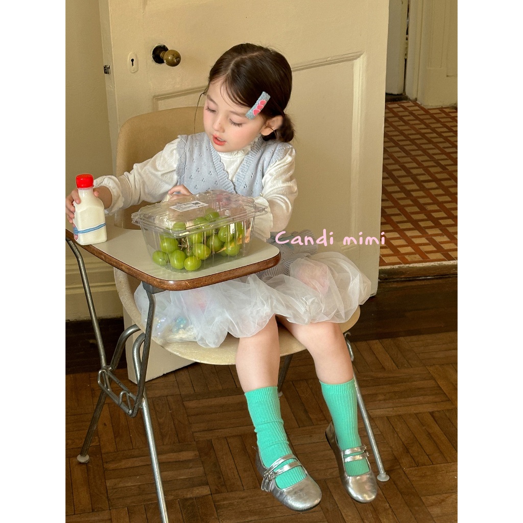 CANDIMIMI Áo gile len mỏng đính nơ cao cấp - Phong cách Hàn Quốc