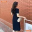 Đầm thiết kế BEMINE cổ đức đính nơ tay ngắn phối viền dáng chữ A phù hợp đi làm, đi dạo phố-MT10057