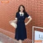 Đầm thiết kế BEMINE cổ đức đính nơ tay ngắn phối viền dáng chữ A phù hợp đi làm, đi dạo phố-MT10057