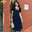 Đầm thiết kế BEMINE cổ đức đính nơ tay ngắn phối viền dáng chữ A phù hợp đi làm, đi dạo phố-MT10057