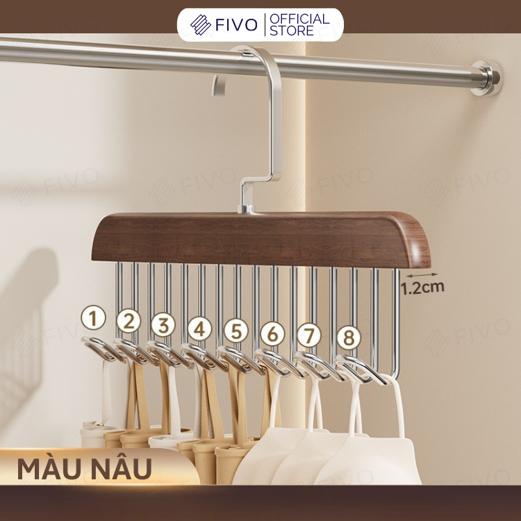 Ảnh Móc Treo Quần Áo 8 Nhánh Gỗ Tự Nhiên FIVO FM01, Treo Đồ Lót, Cà Vạt, Thắt Lưng Gọn Gàng, Móc Xoay 360 Độ Chắc Chắn 3