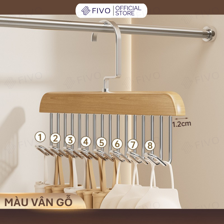 Ảnh Móc Treo Quần Áo 8 Nhánh Gỗ Tự Nhiên FIVO FM01, Treo Đồ Lót, Cà Vạt, Thắt Lưng Gọn Gàng, Móc Xoay 360 Độ Chắc Chắn 2