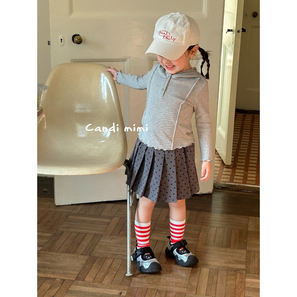 CANDIMIMI Áo cotton dài tay có mũ cài khuy - Phong cách Hàn Quốc